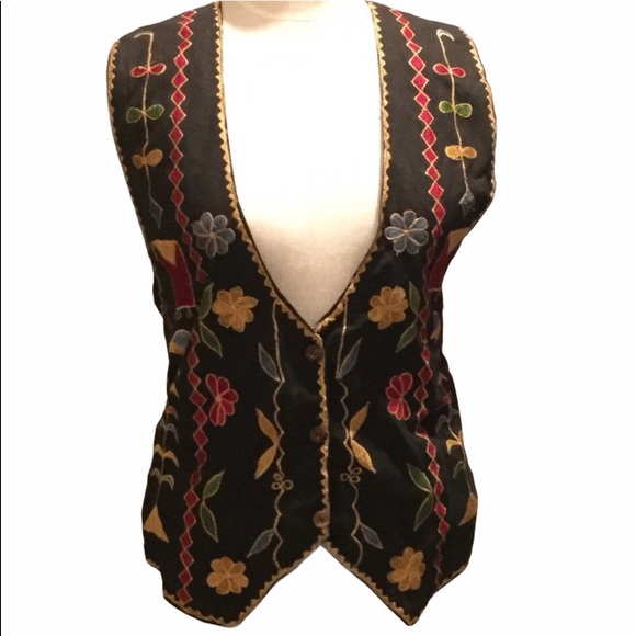 DD DESIGNS szM embroidry front 3 button blk vest - Picture 1 of 5